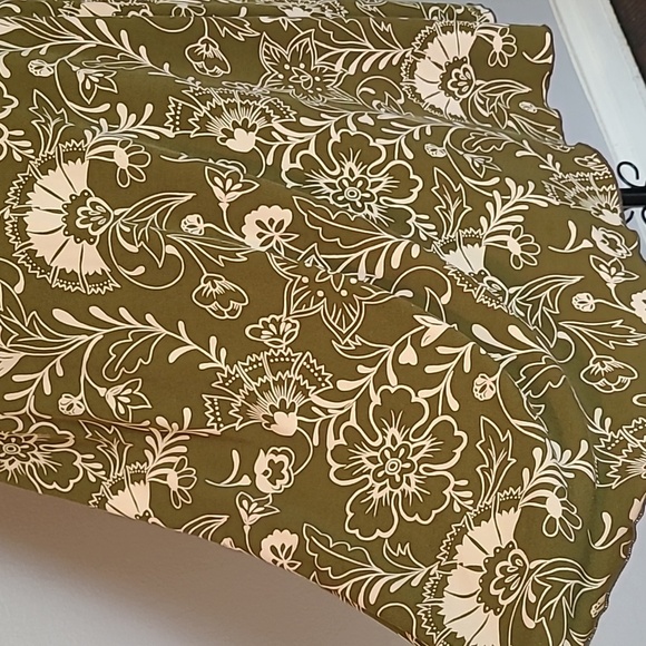 Vintage Y2K Slinky Floral Halter Dress Olive Green Light Cream Ruched Waist Sz M - Picture 7 of 13